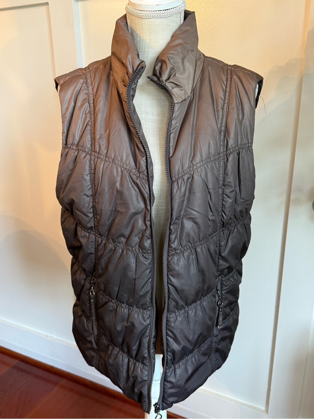 Tribal Brown Ombré Quilted Sleeveless Puffer Vest Large